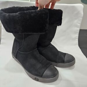 Ugg Womens Delaine Fold Over Cuff Suede Sheepskin Shearling Fur Lined Boot 7.5